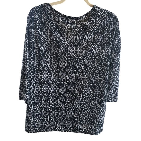 Faded Glory Blouse Top Shirt Soft Black and White 3/4 Sleeves Large 12 14 Casual - Picture 2 of 8